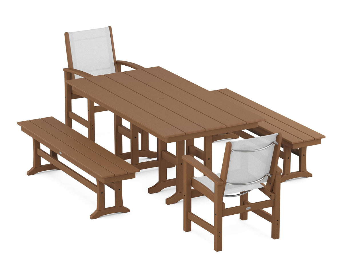POLYWOOD Coastal 5-Piece Farmhouse Dining Set with Farmhouse 37" x 72" Dining Table in Teak / White