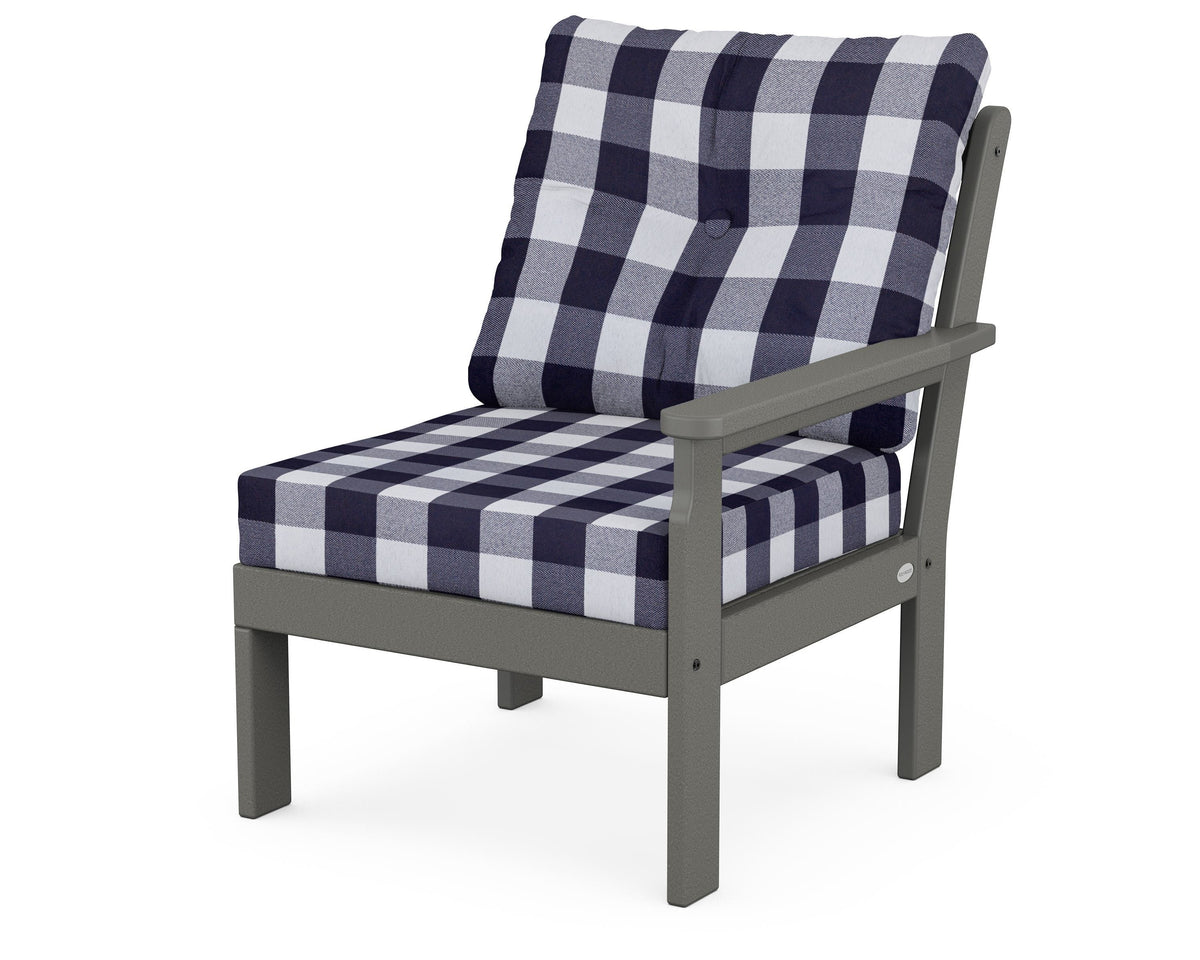 POLYWOOD Vineyard Modular Right Arm Chair in Slate Grey / Buffalo Plaid Navy