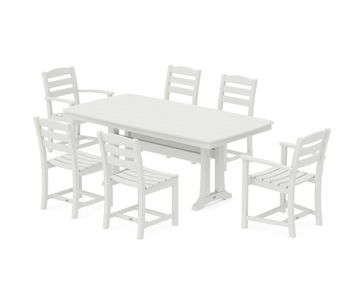 POLYWOOD La Casa Café 7-Piece Dining Set with Trestle Legs in Vintage White