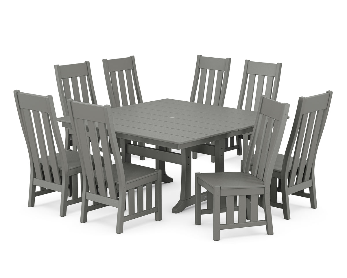 POLYWOOD Acadia Side Chair 9-Piece Square Farmhouse Dining Set with Trestle Legs in Slate Grey