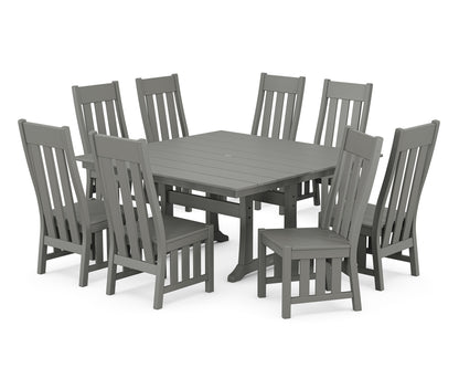 POLYWOOD Acadia Side Chair 9-Piece Square Farmhouse Dining Set with Trestle Legs in Slate Grey