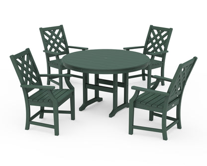POLYWOOD Wovendale 5-Piece Round Farmhouse Dining Set in Green