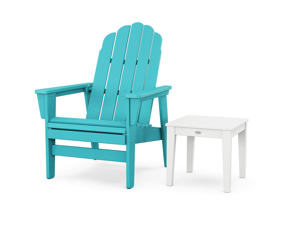 POLYWOOD Vineyard Grand Upright Adirondack Chair with Side Table in Aruba / White