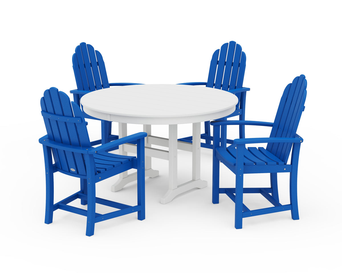 POLYWOOD Classic Adirondack 5-Piece Round Farmhouse Dining Set in Pacific Blue / White