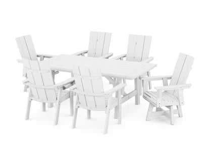 POLYWOOD Modern Curveback Adirondack 7-Piece Rustic Farmhouse Swivel Dining Set in White