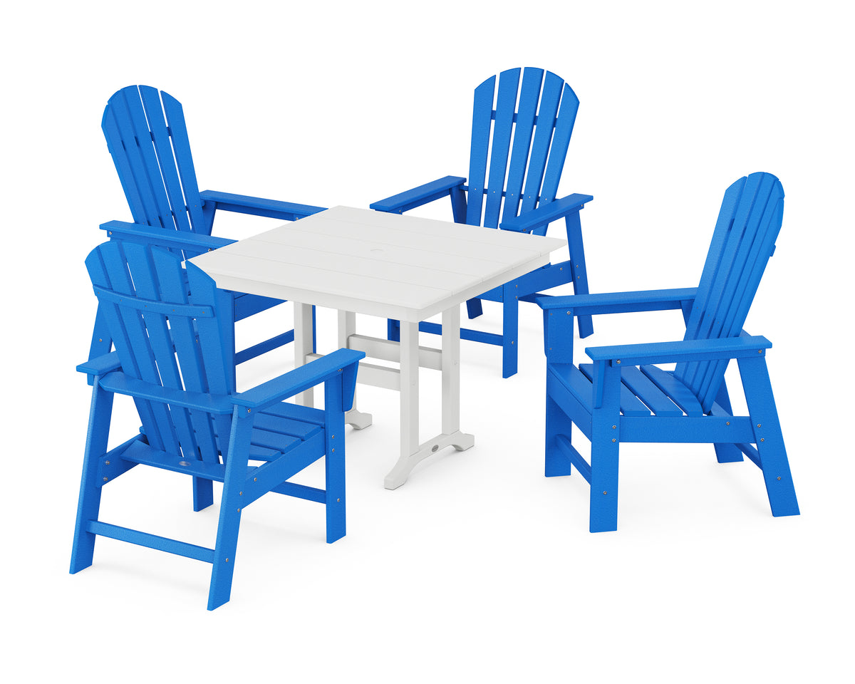 POLYWOOD South Beach 5-Piece Farmhouse Dining Set in Pacific Blue / White