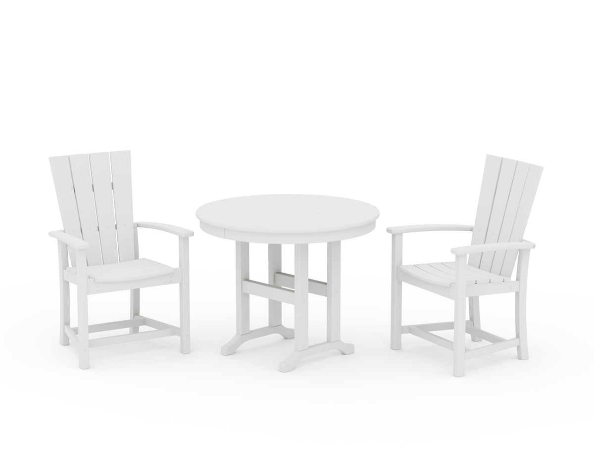 POLYWOOD Quattro 3-Piece Round Farmhouse Dining Set in White