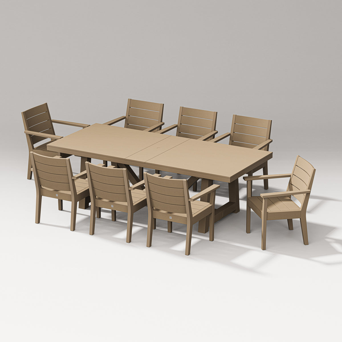POLYWOOD Latitude Arm Chair 9-Piece A-Frame Table Dining Set in Vintage Sahara
