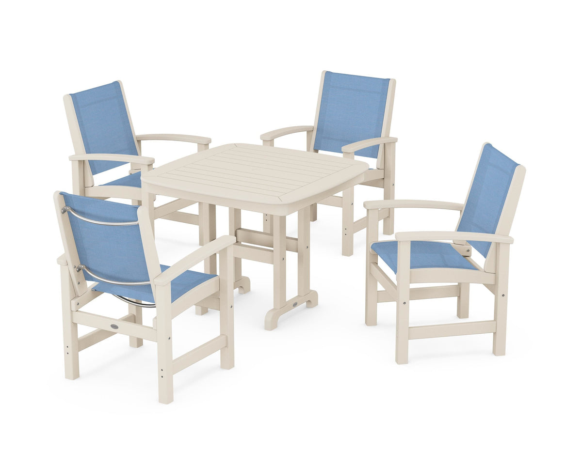 POLYWOOD Coastal 5-Piece Dining Set with Nautical 37" Dining Table in Sand / Poolside