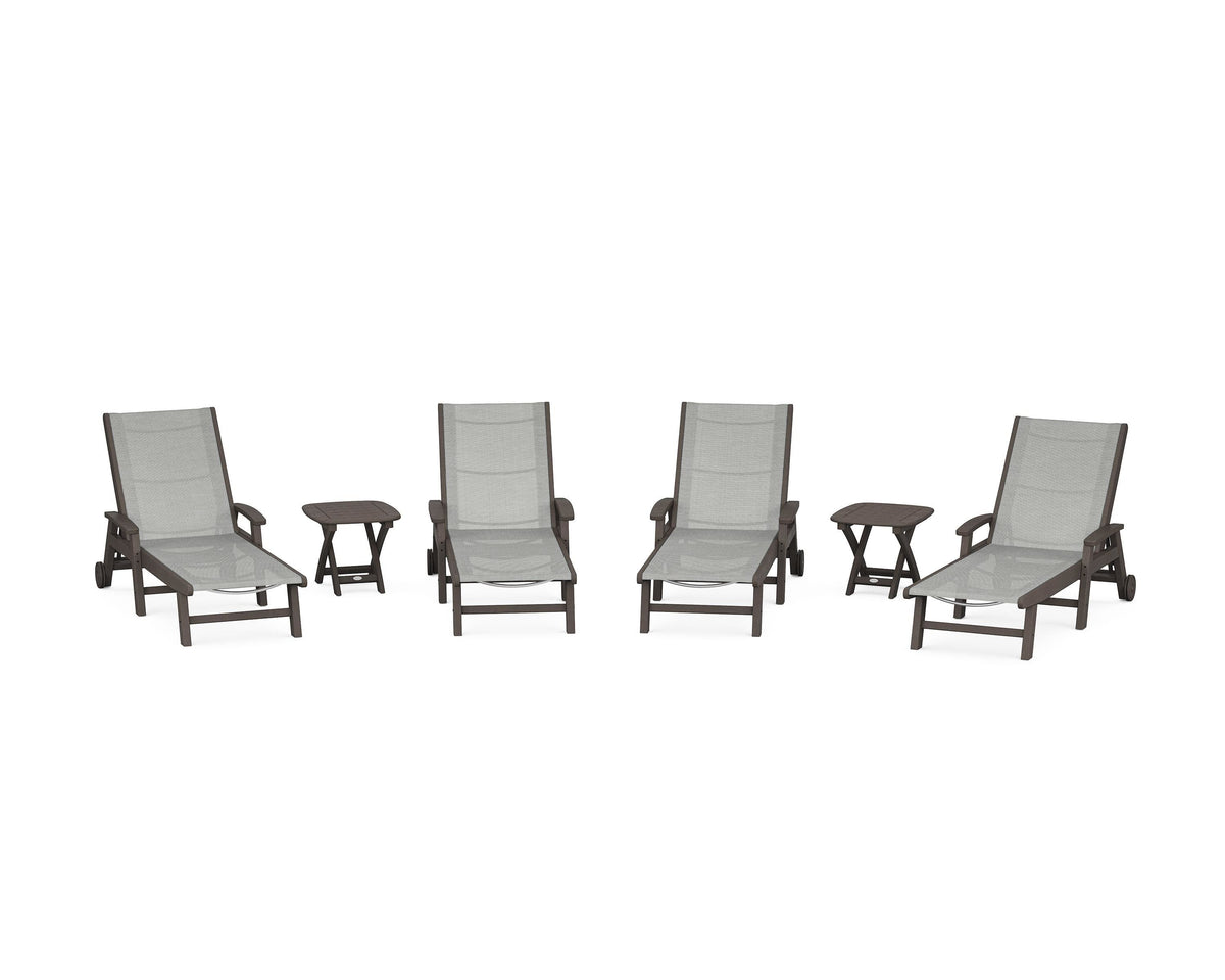 POLYWOOD Coastal Chaise 6-Piece Set with Wheels in Vintage Coffee / Metallic