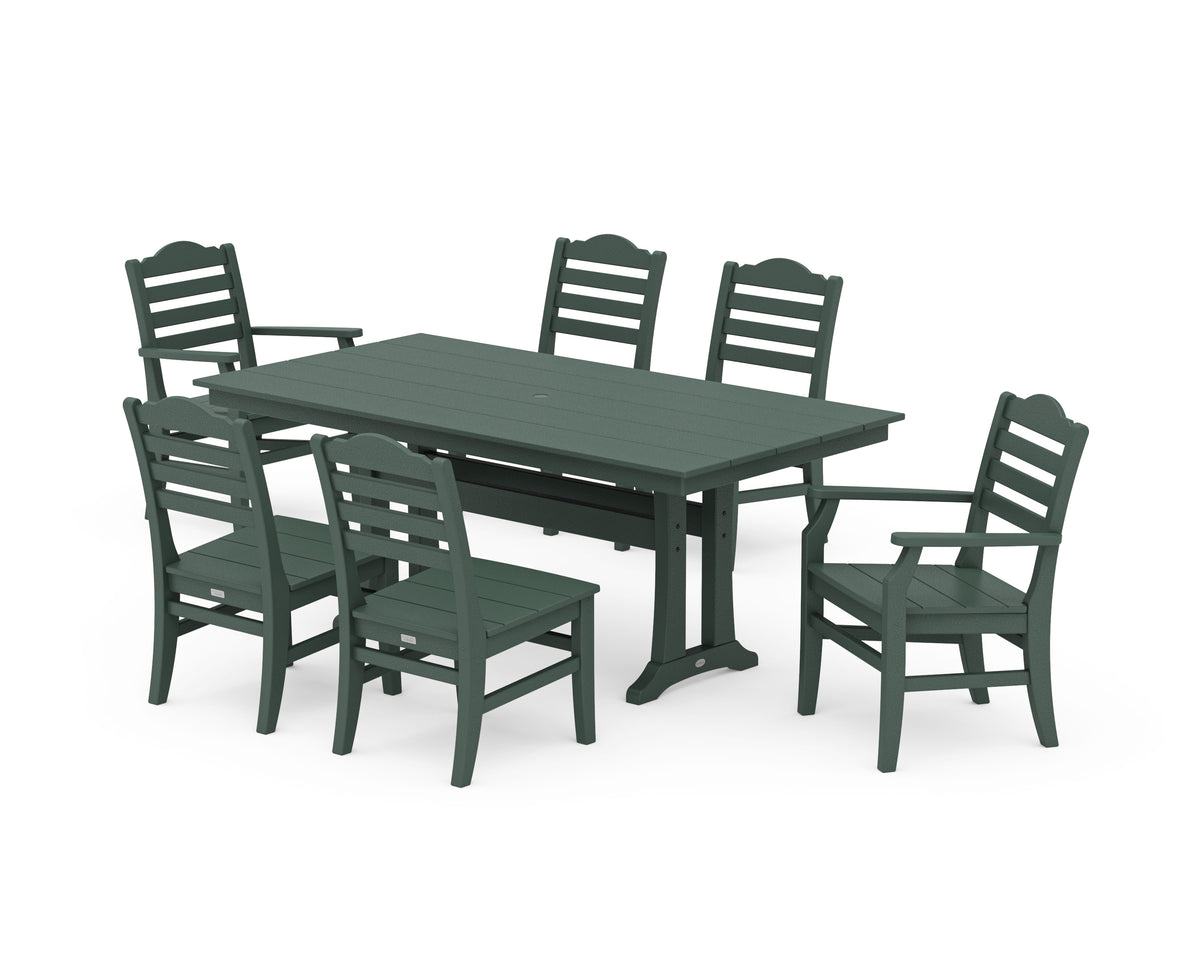 POLYWOOD Savannah 7-Piece Farmhouse Dining Set with Trestle Legs in Green