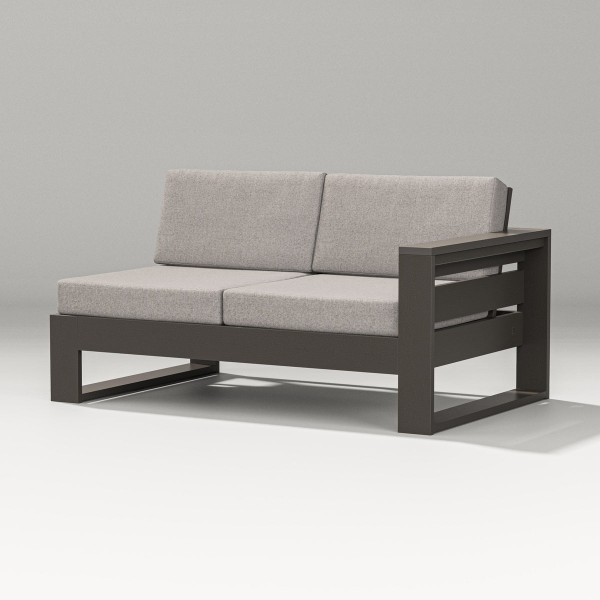 POLYWOOD Latitude Modular Right Arm Loveseat in Vintage Coffee / Weathered Tweed