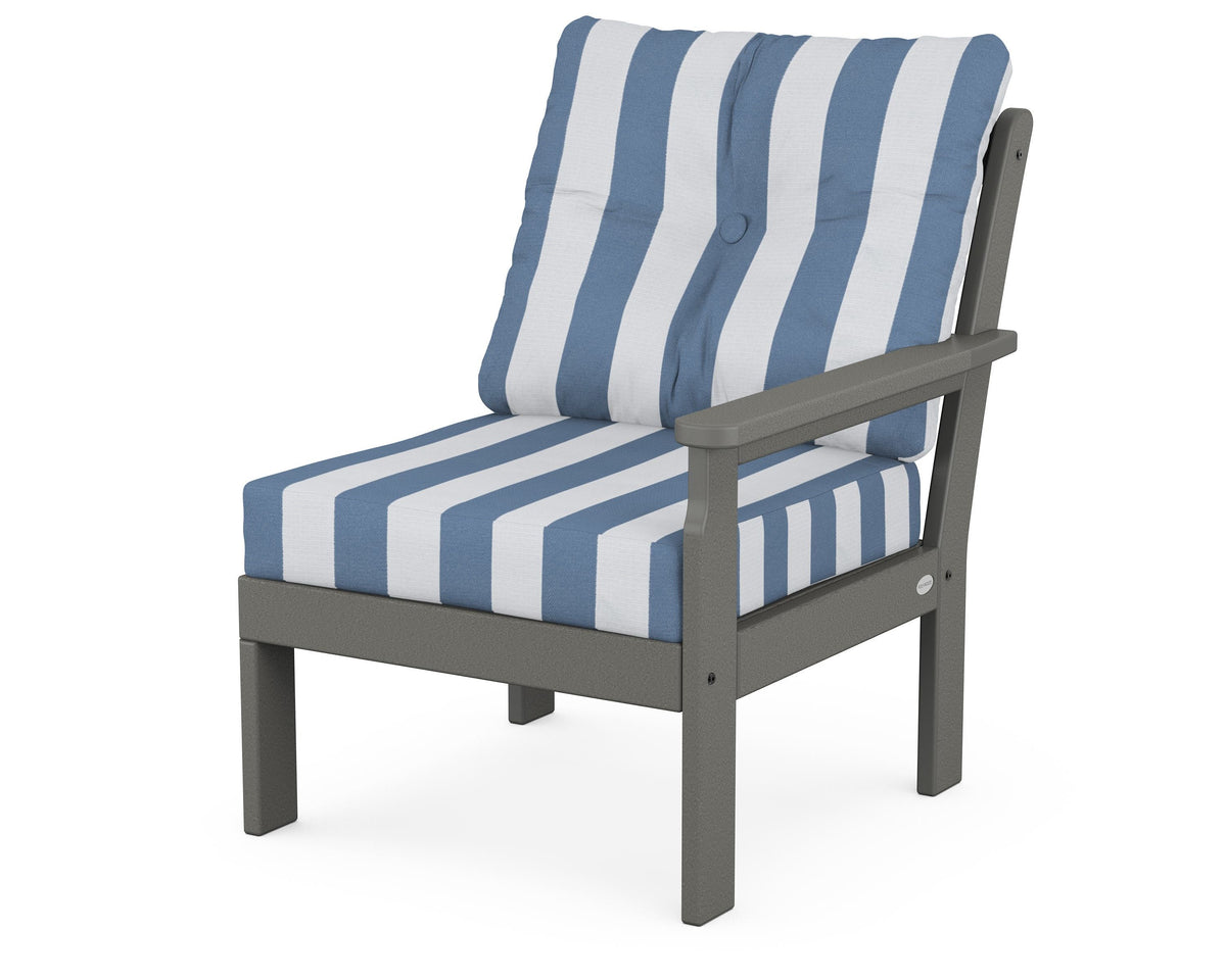 POLYWOOD Vineyard Modular Right Arm Chair in Slate Grey / Cabana Stripe Sky Blue