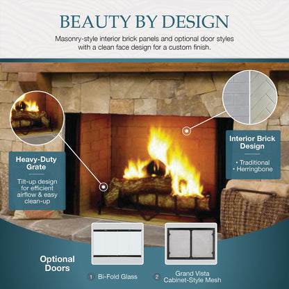 42&quot; Biltmore Radiant Wood Burning Fireplace with Herringbone Brick Panels