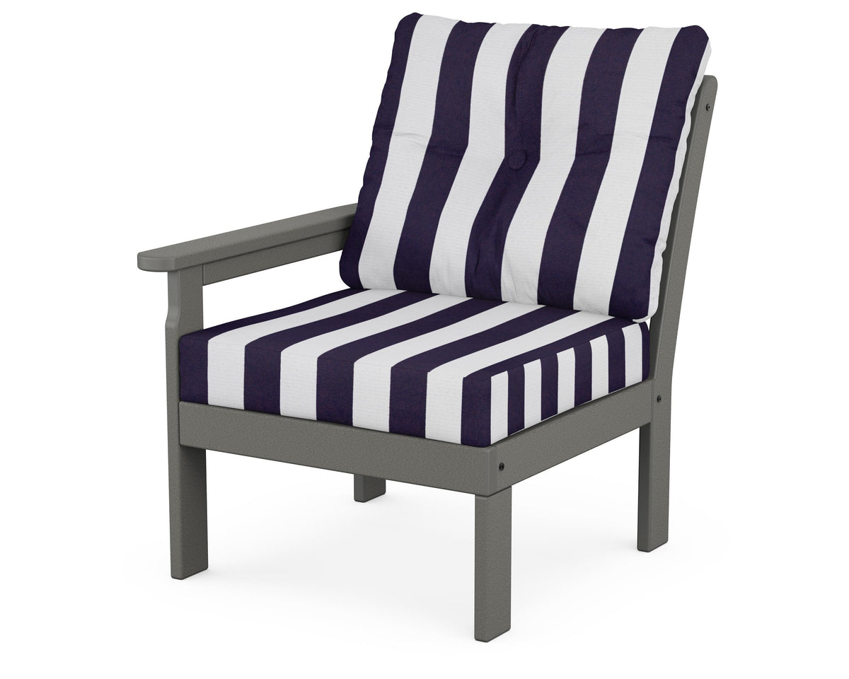 POLYWOOD Vineyard Modular Left Arm Chair in Slate Grey / Cabana Stripe Navy