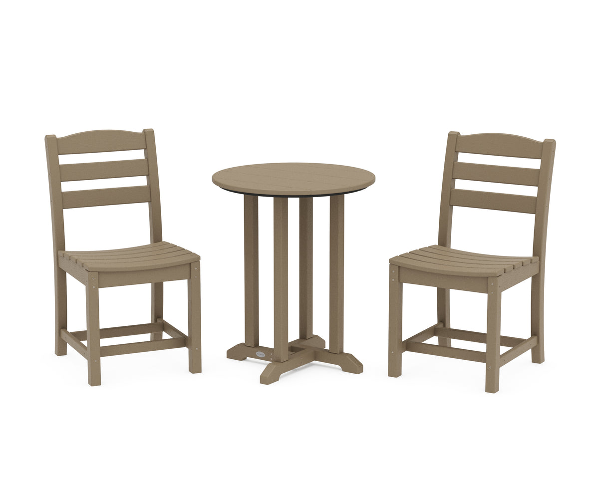 POLYWOOD La Casa Café Side Chair 3-Piece Round Bistro Dining Set in Vintage Sahara