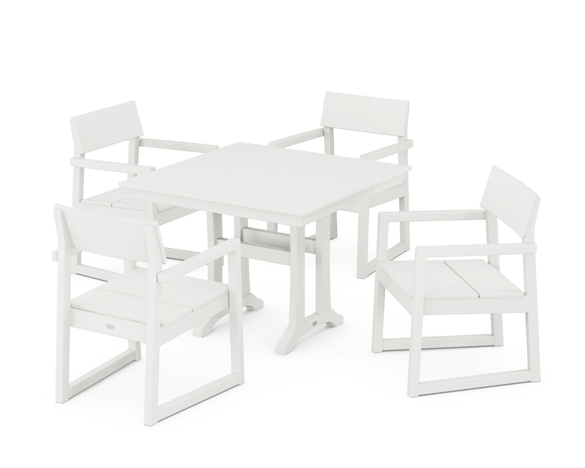 POLYWOOD EDGE 5-Piece Farmhouse Dining Set with Trestle Legs in Vintage White