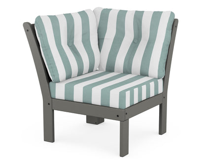 POLYWOOD Vineyard Modular Corner Chair in Slate Grey / Cabana Stripe Glacier Spa