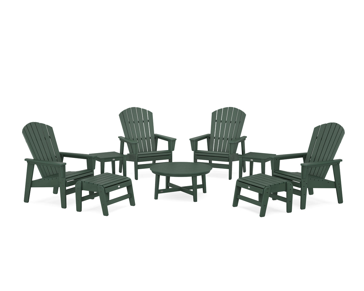 POLYWOOD Nautical Grand Upright Adirondack 9-Piece Conversation Set in Green