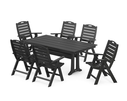 POLYWOOD Nautical Highback 7-Piece Farmhouse Dining Set with Trestle Legs in Black