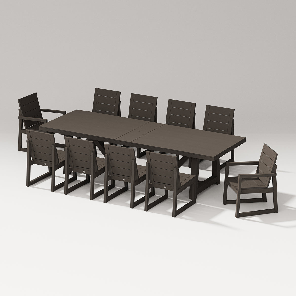 POLYWOOD PW Designer Series Elevate 11-Piece A-Frame Table Dining Set with PW Designer Series Elevate Dining Side Chair in Vintage Coffee