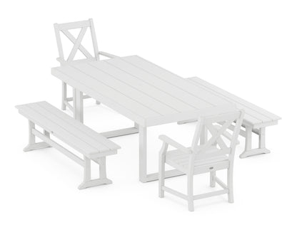 POLYWOOD Braxton 5-Piece Dining Set with Benches - 39" x 78" Table in White