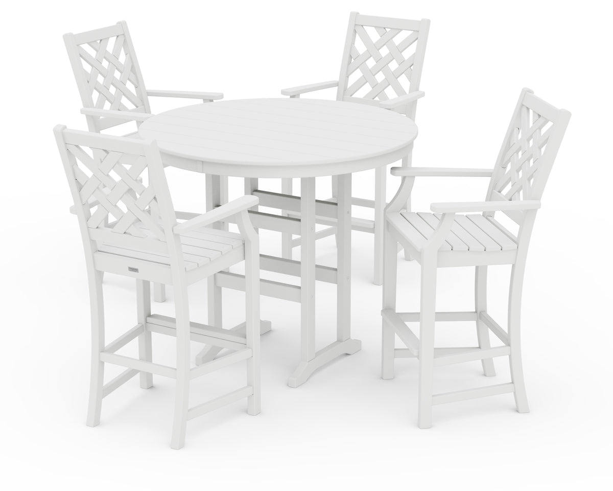 POLYWOOD Country Living Wovendale 5-Piece Round Farmhouse Bar Set in White