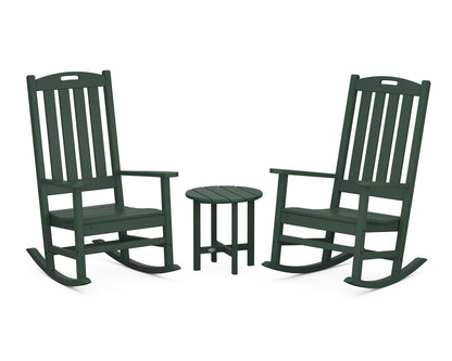 POLYWOOD Nautical 3-Piece Porch Rocking Chair Set with Round 18" Side Table in Green