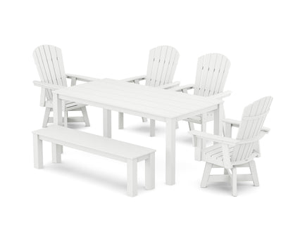 POLYWOOD Nautical Curveback Adirondack Swivel 6-Piece Parsons Dining Set with Bench in White