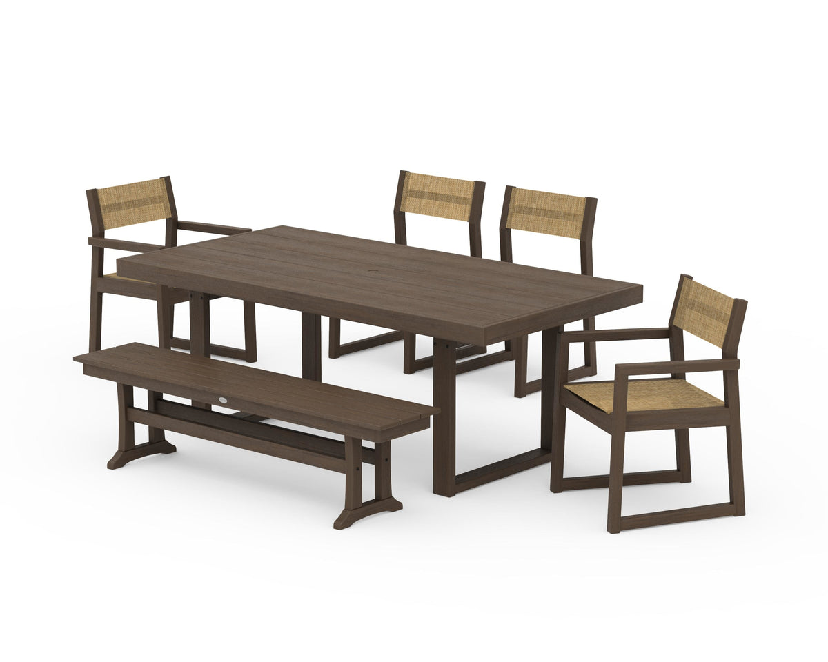 POLYWOOD EDGE Sling 6-Piece Dining Set with Bench in Kona / Burlap