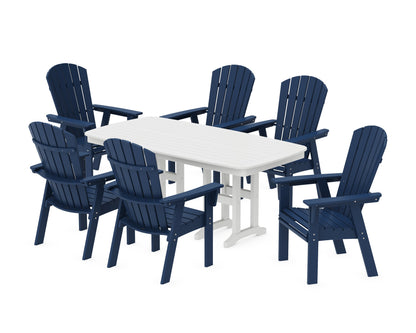 POLYWOOD Nautical Curveback Adirondack 7-Piece Dining Set in Navy / White