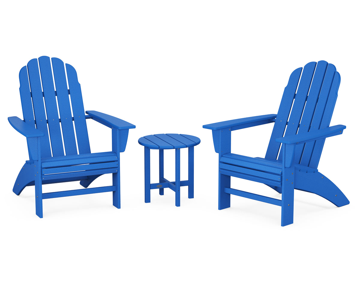 POLYWOOD Vineyard 3-Piece Curveback Adirondack Set in Pacific Blue