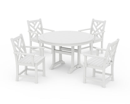 POLYWOOD Chippendale 5-Piece Nautical Trestle Dining Arm Chair Set in White