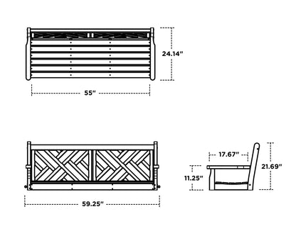 POLYWOOD Chippendale 60" Swing dimension drawing with width, depth and height measurements