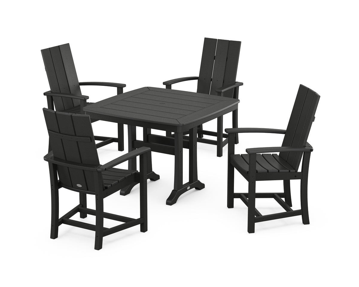 POLYWOOD Modern Adirondack 5-Piece Dining Set with Trestle Legs with Modern Adirondack Dining Chair in Black