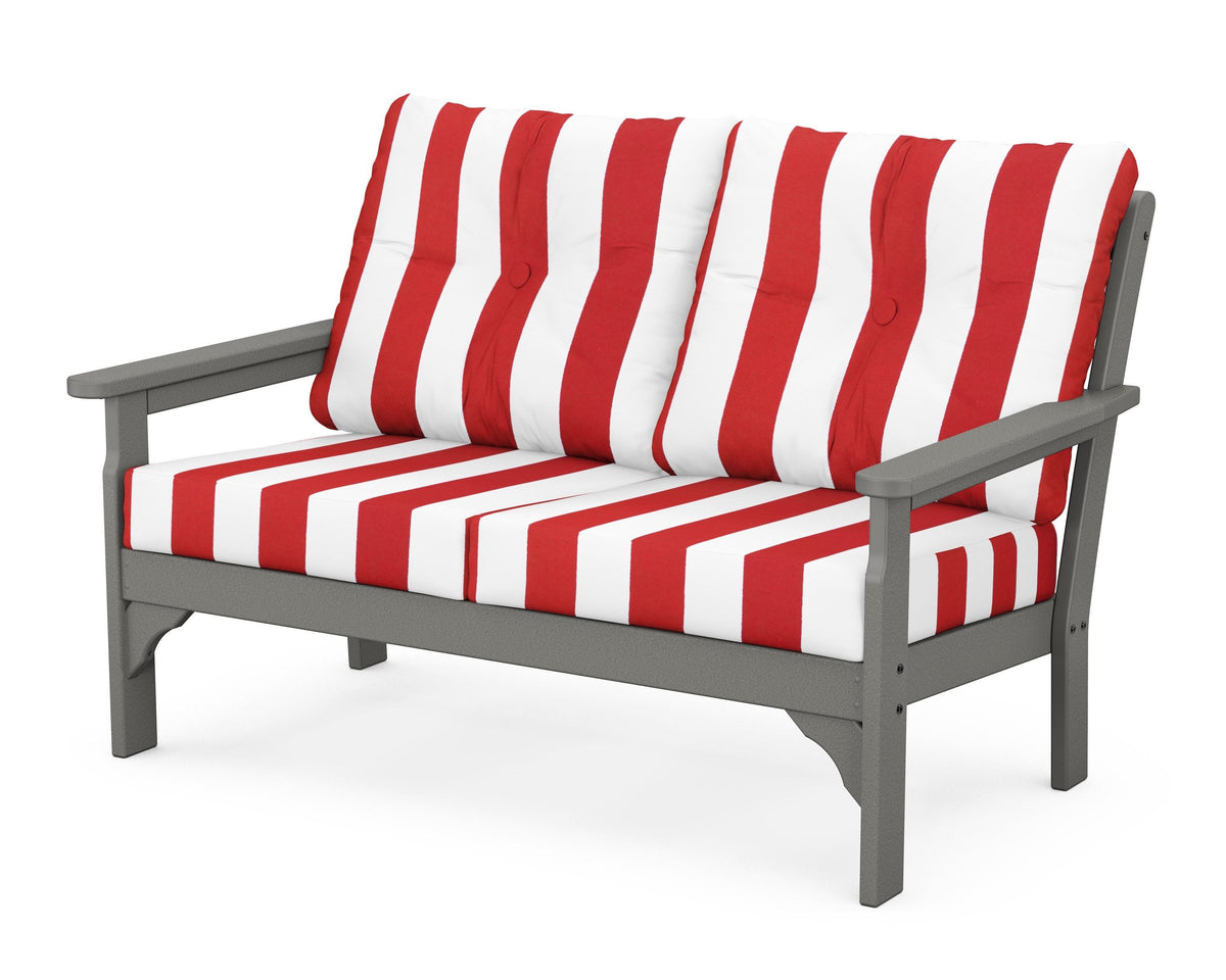 POLYWOOD Vineyard Deep Seating Loveseat in Slate Grey / Cabana Stripe Crimson