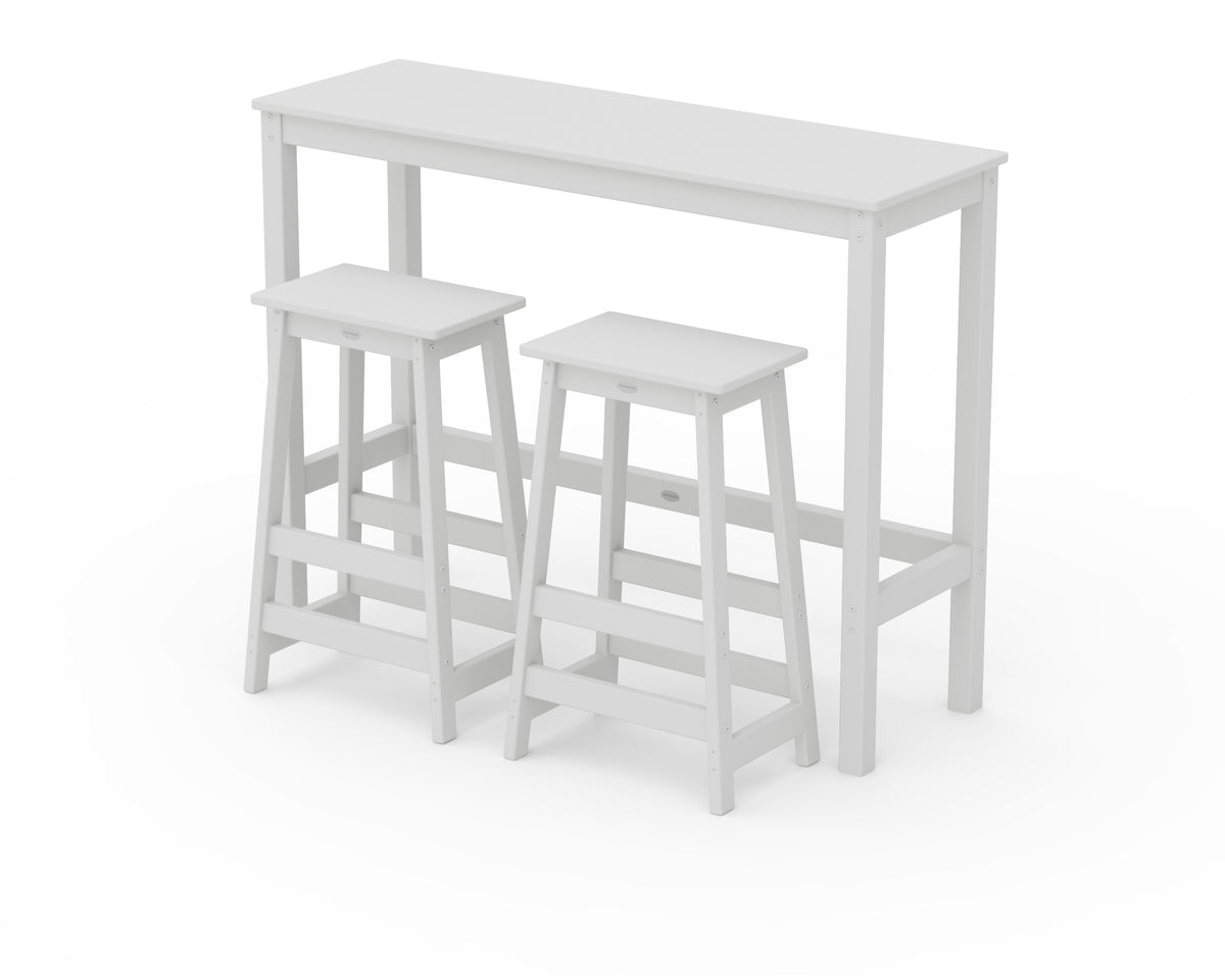 POLYWOOD Modern Studio Stool 3-Piece Bar Balcony Set in White