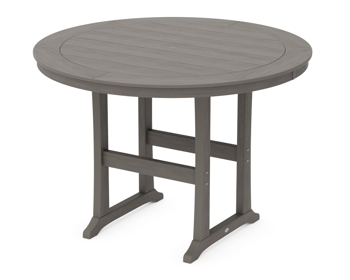 POLYWOOD Nautical Trestle 60" Round Bar Table in Driftwood
