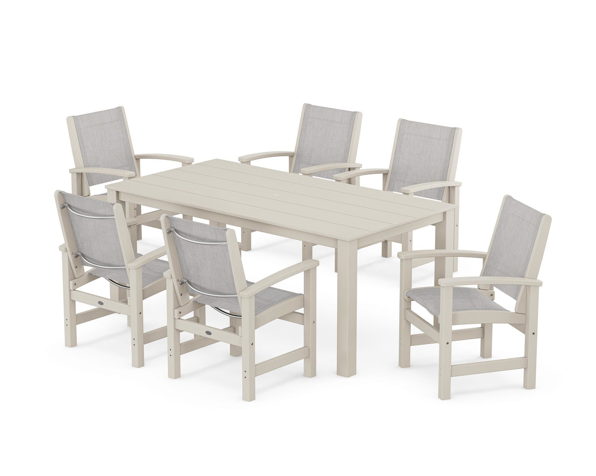POLYWOOD Coastal 7-Piece Parsons Dining Set in Sand / Parchment