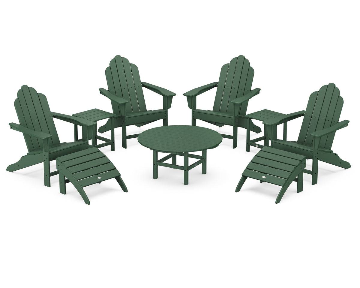 POLYWOOD Long Island Adirondack 9-Piece Conversation Group in Green