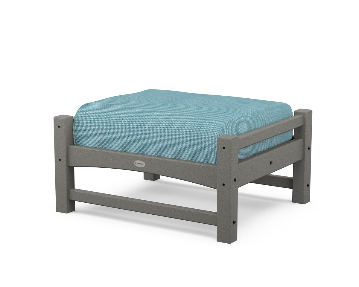 POLYWOOD Club Ottoman in Slate Grey / Lattice Sky Blue