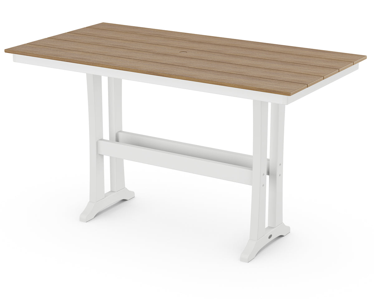 POLYWOOD Farmhouse Trestle 37" x 72" Bar Table in White / Natural