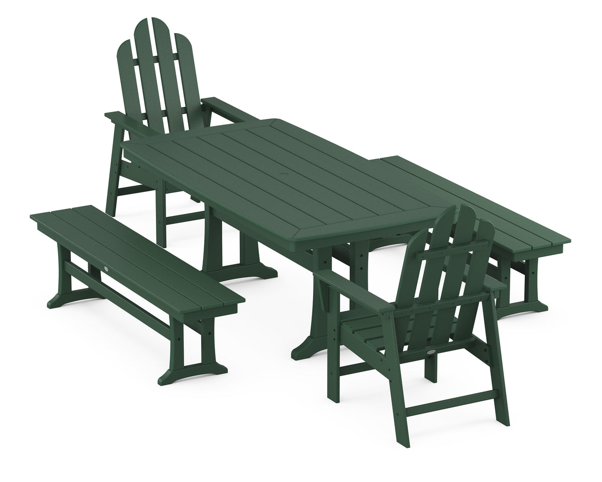 POLYWOOD Long Island 5-Piece Dining Set with Trestle Legs - 38" x 73" Table in Green