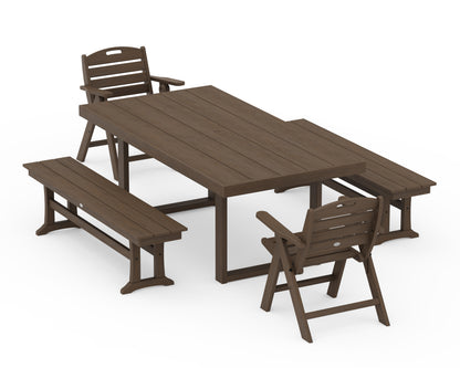 POLYWOOD Nautical Folding Highback 5-Piece Dining Set with Trestle Legs in Kona