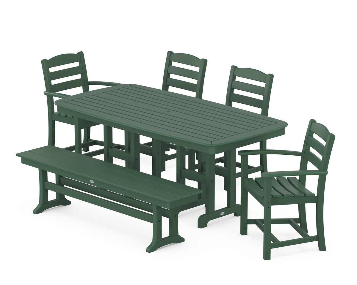 POLYWOOD La Casa Café 6-Piece Dining Set with Bench - 37" x 72" Table in Green
