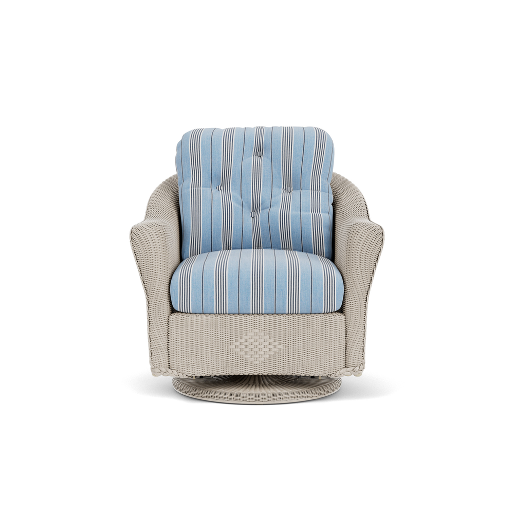 Lloyd Flanders Reflections Swivel Glider Lounge Chair in Linen with Hansen Sky fabric