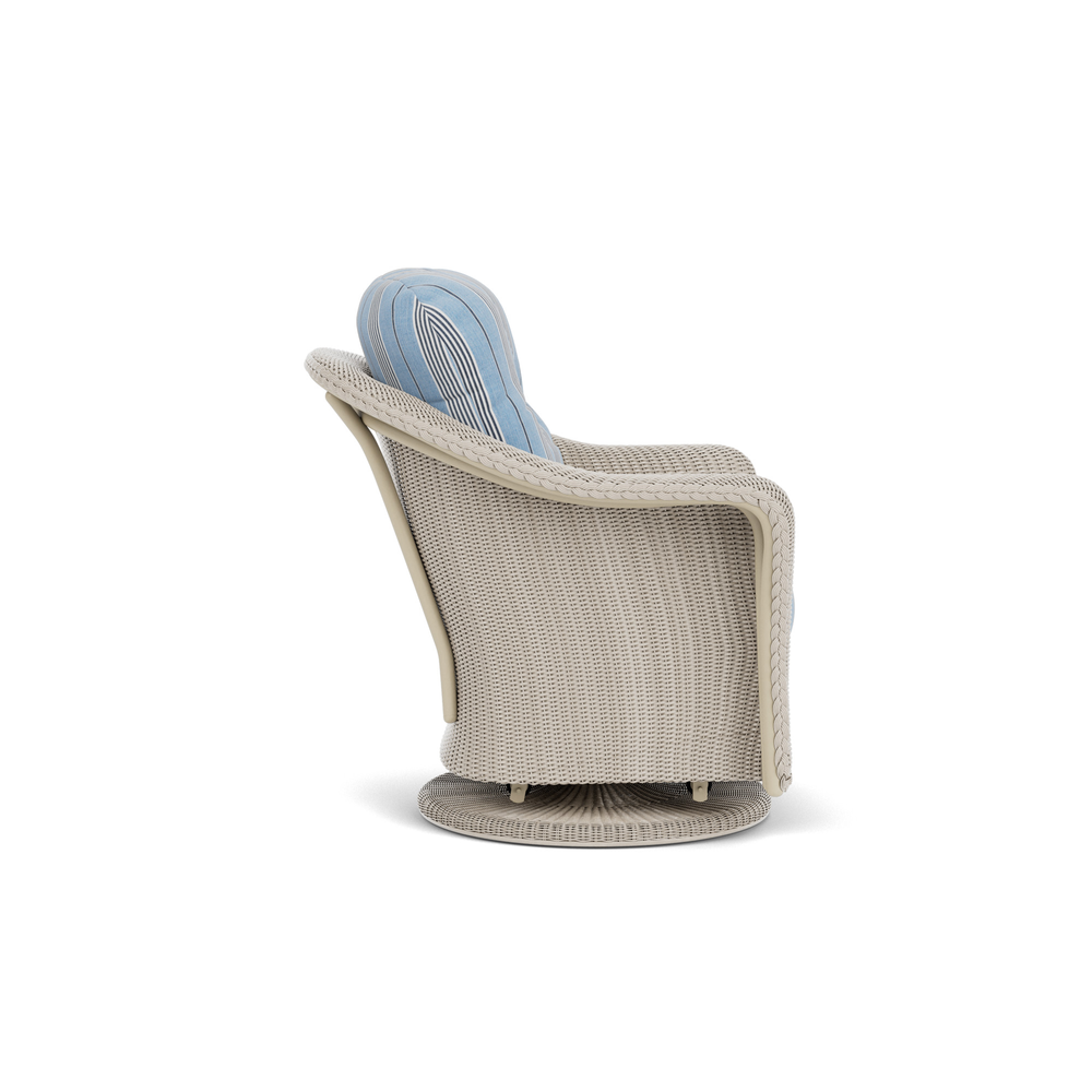Lloyd Flanders Reflections Swivel Glider Lounge Chair in Linen with Hansen Sky fabric
