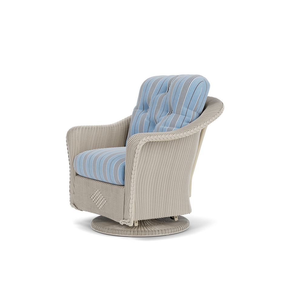 Lloyd Flanders Reflections Swivel Glider Lounge Chair in Linen with Hansen Sky fabric