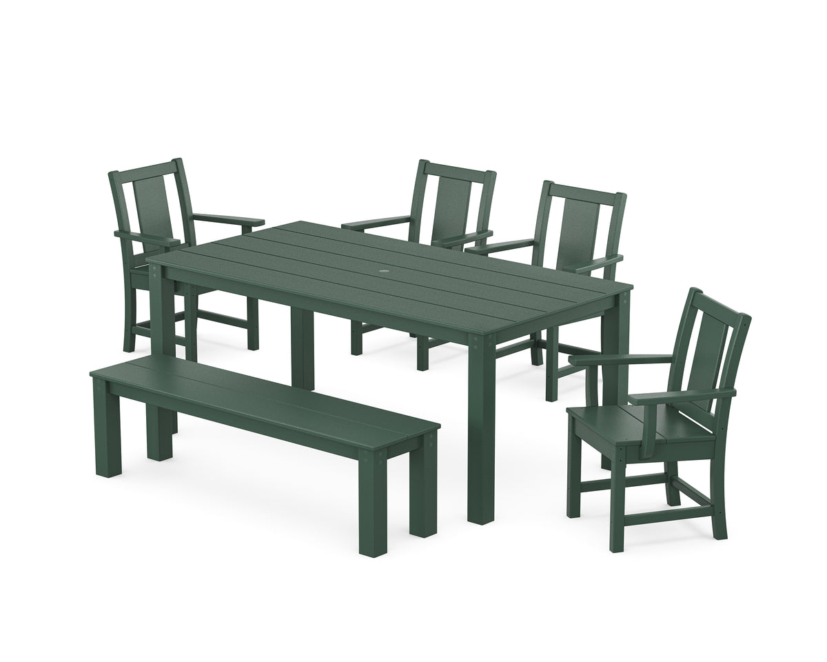 POLYWOOD Prairie 6-Piece Parsons Dining Set with Bench in Green
