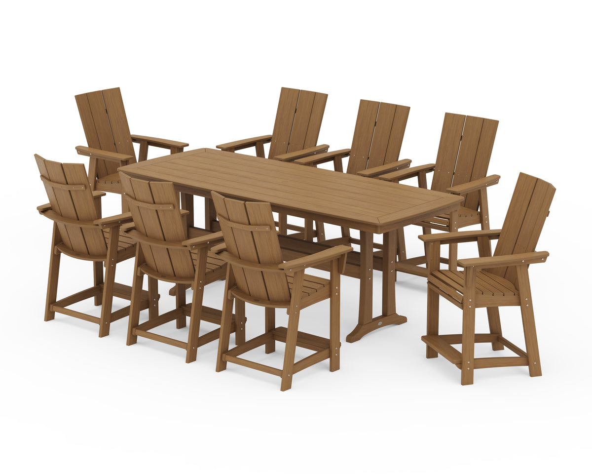 POLYWOOD Modern Curveback Adirondack 9-Piece Counter Set with Trestle Legs in Natural